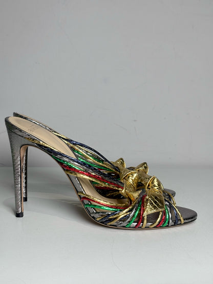 W Shoe Size 38 (8 US) Alexandre Birman Metallic Leather Python Embossed Heels
