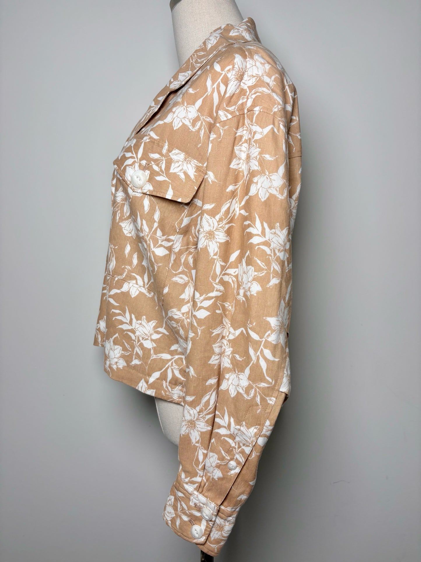 Women Size S Rag & Bone Tan Floral Linen Blend Jacket