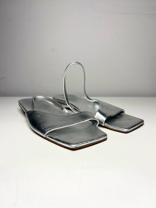 W Shoe Size 37.5 Tibi Avi Asymmetric Metallic Silver Pre-owned Flat Sandal