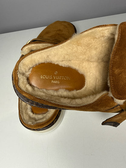 Louis Vuitton x NIGO Shearling-lined Brown Suede Men's Slippers LV2 Collab Pre-owned