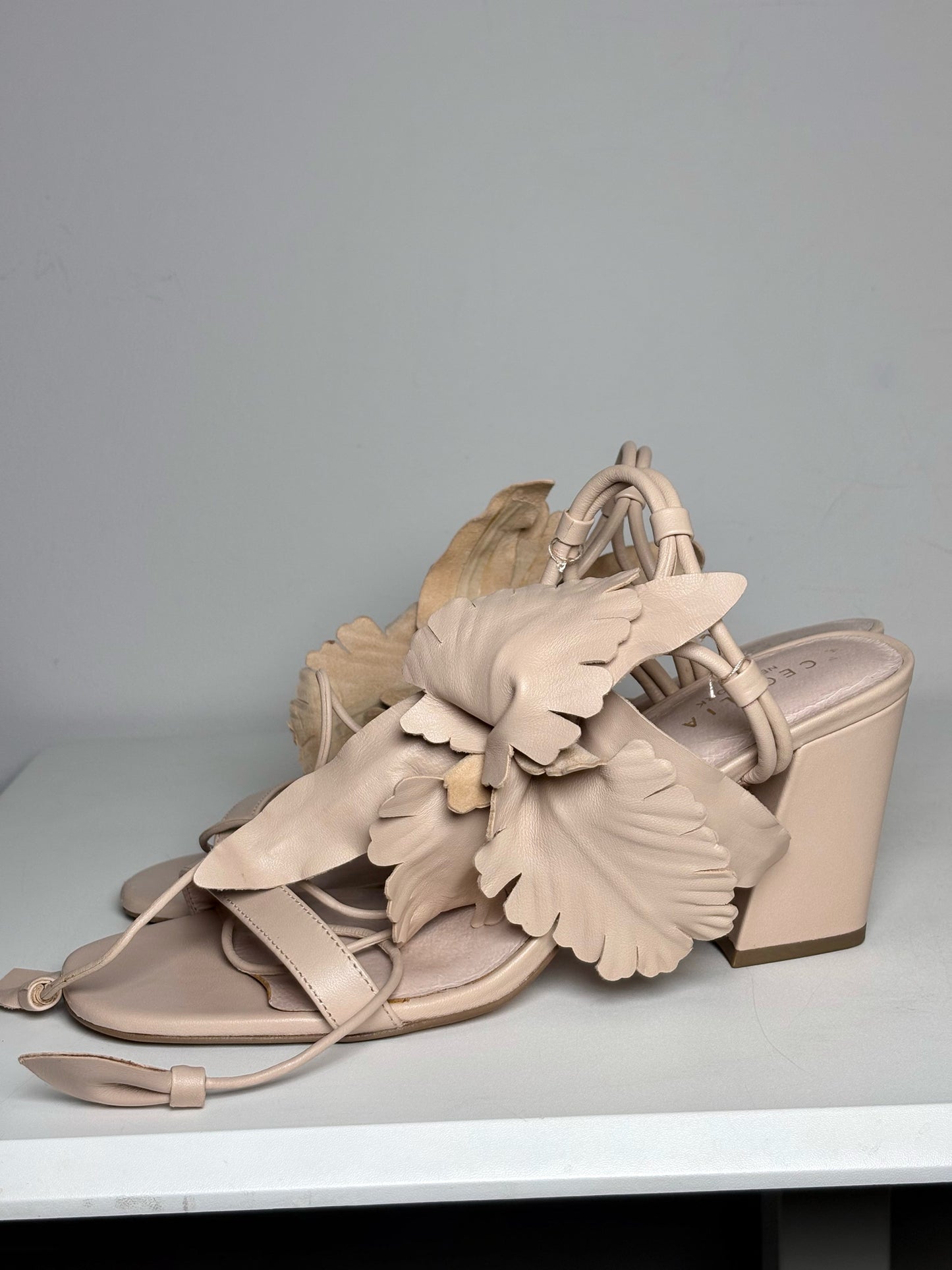 W Shoe  9.5 Cecelia Hibiscus  Nude Leather Pre-owned Heels