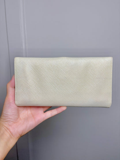 Salvatore Ferragamo Saffiano Leather Vintage Bone Gancini Wallet