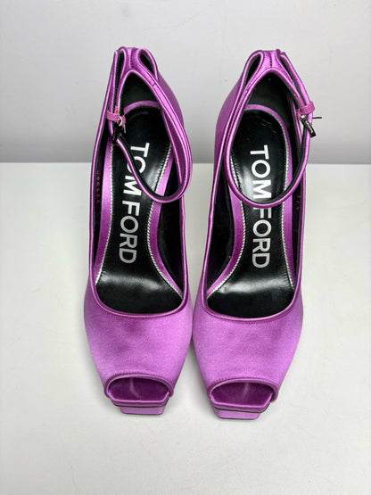 W Shoe Size 37.5 (7.5) Tom Ford Purple Satin Platform Pre-owned Heels