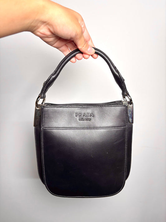 Prada Solid Leather Black City Calf Leather Margit Purse