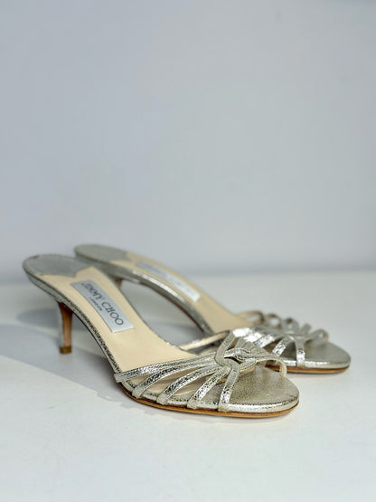 W Shoe Size 5 Jimmy Choo Metallic Gold Leather Cowhide NWOT Slides
