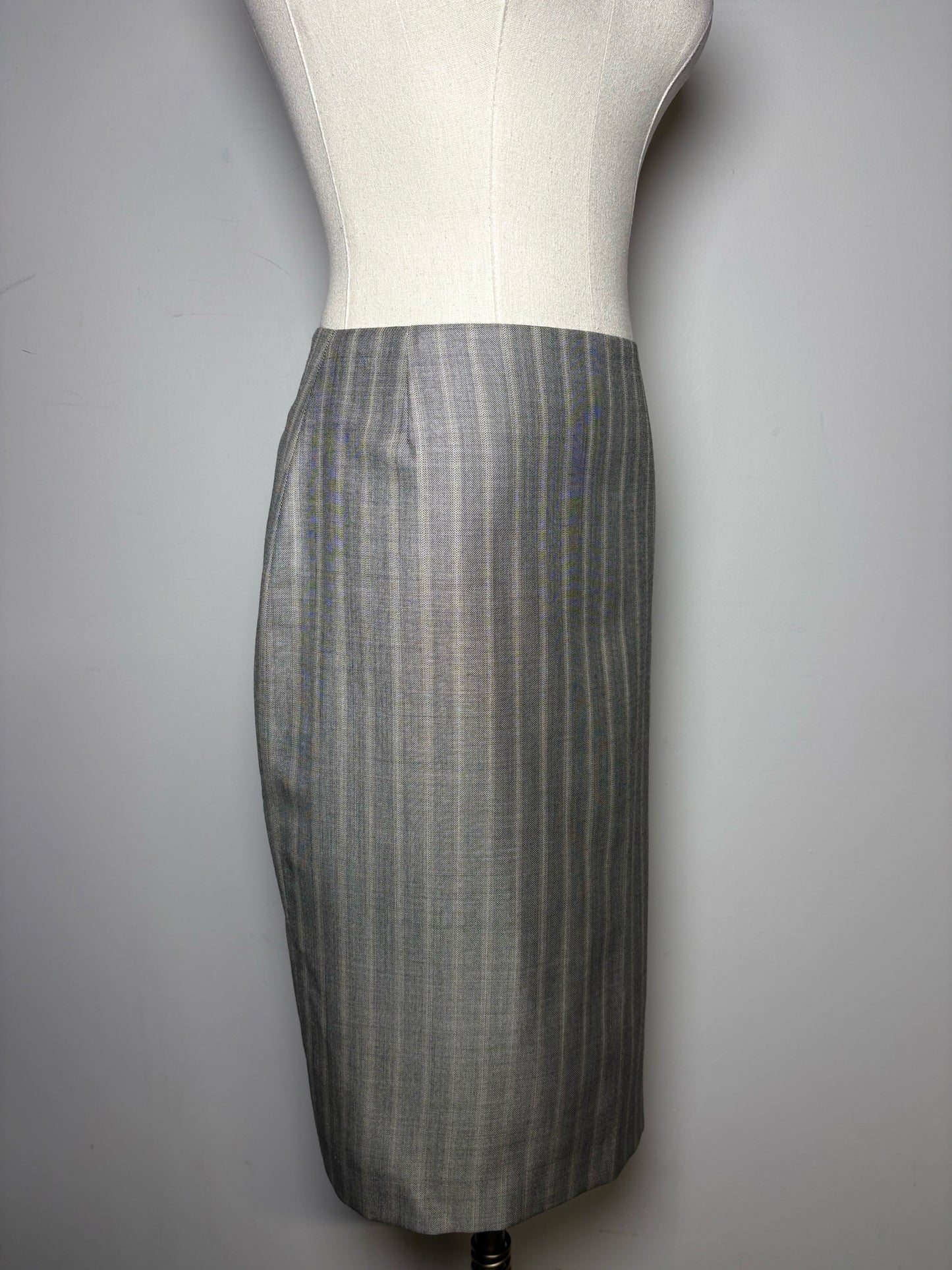 Women's Size 42 Escada Gray Pinstripc Pencil Pre-owned Skirt