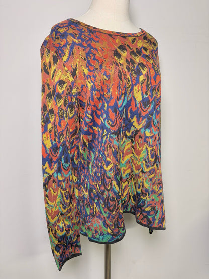 Women Size L Peruvian Connection Multicolor Abstract Art Pima Cotton Sweater