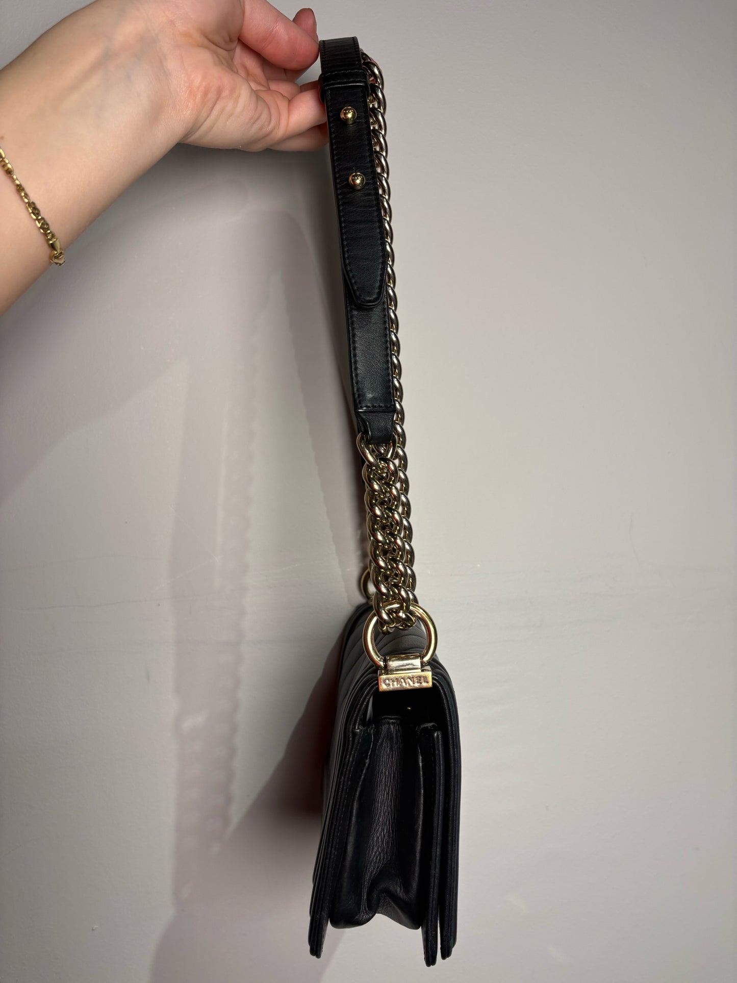 Chanel Small Boy Bag Quilted Calfskin, Ruthenium Black Pre-owned Purse