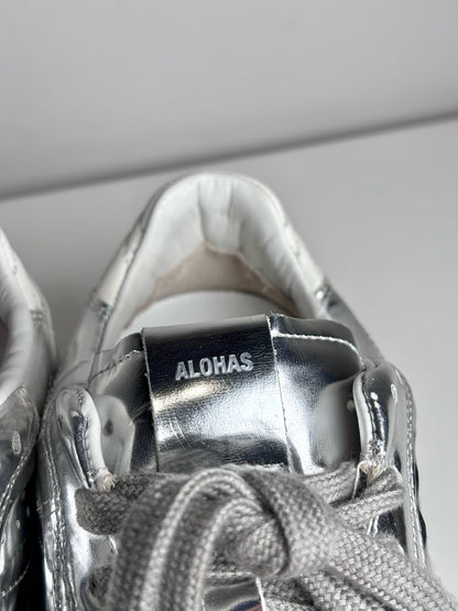 W Shoe Size 7/7.5 Alohas Metallic Silver Sustainable Leather Women's Sneakers