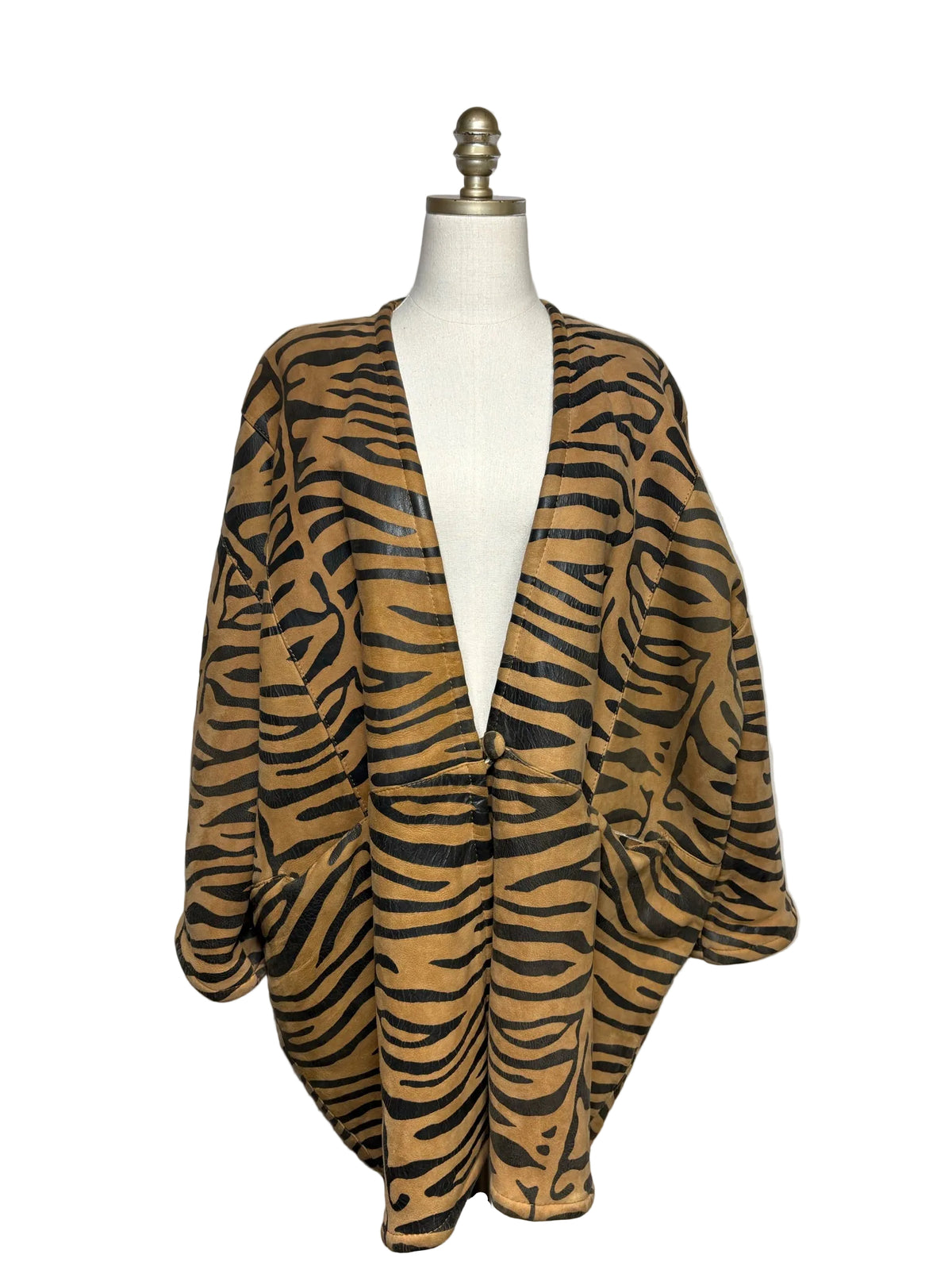 Tiger stripe printed suede coat