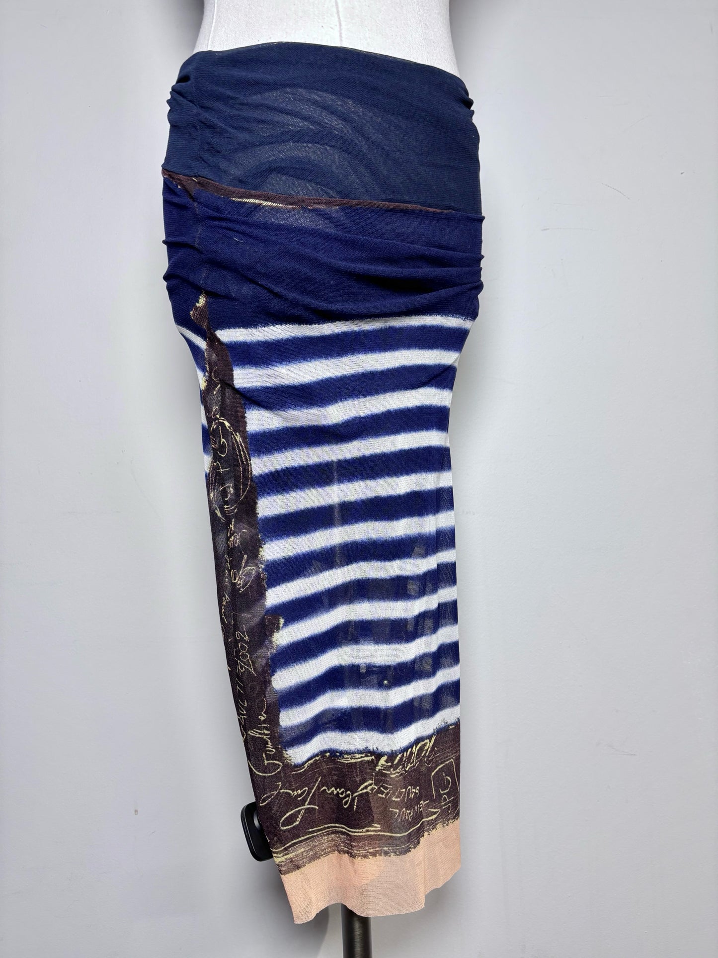 Women Size S (Estimate) Jean Paul Gaultier Blue, White Striped 2 Piece Mesh Set