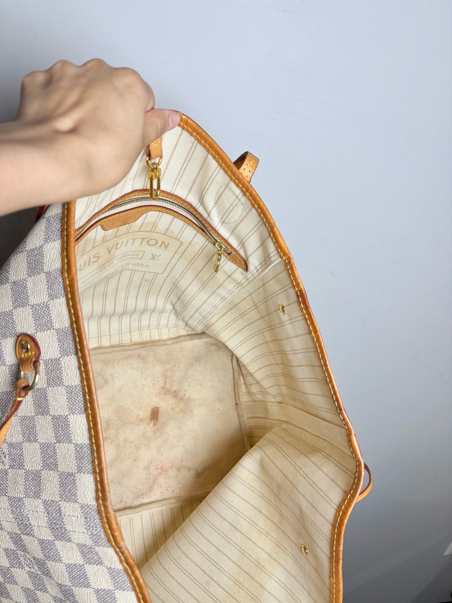 Coated Canvas Pre-owned Neverfull GM Damier Azur Louis Vuitton Bag