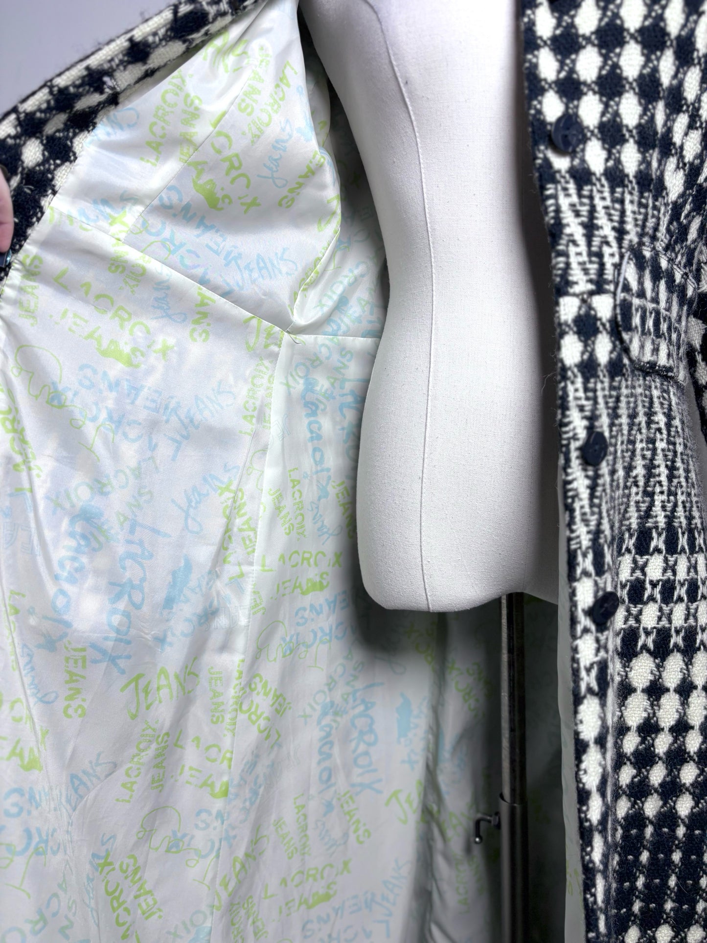 Women Size 42 (4 US) Christian Lacroix Black, Cream Tweed Vintage Coat