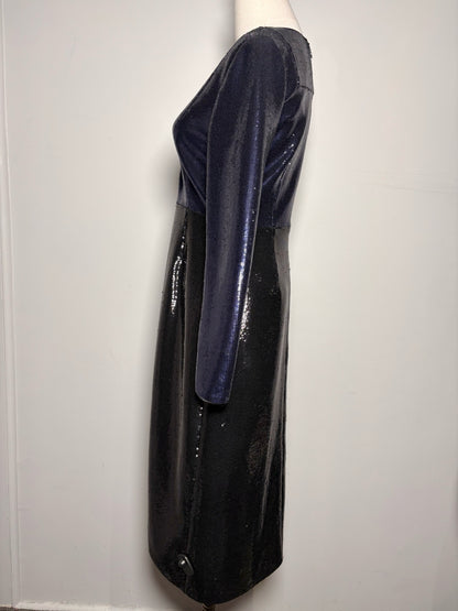 Women Size 4 Diane Von Furstenberg Blue, Black Sequins Cocktail Dress