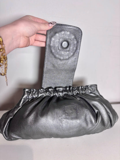 M. Andonia Solid Leather Pre-owned Charcoal Clutch/Evening Bag