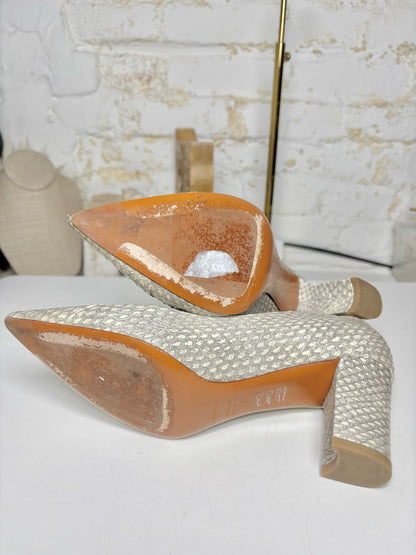 W Shoe Size 8.5 Aquaitalia Silver Leather Cowhide Pre-owned Heels