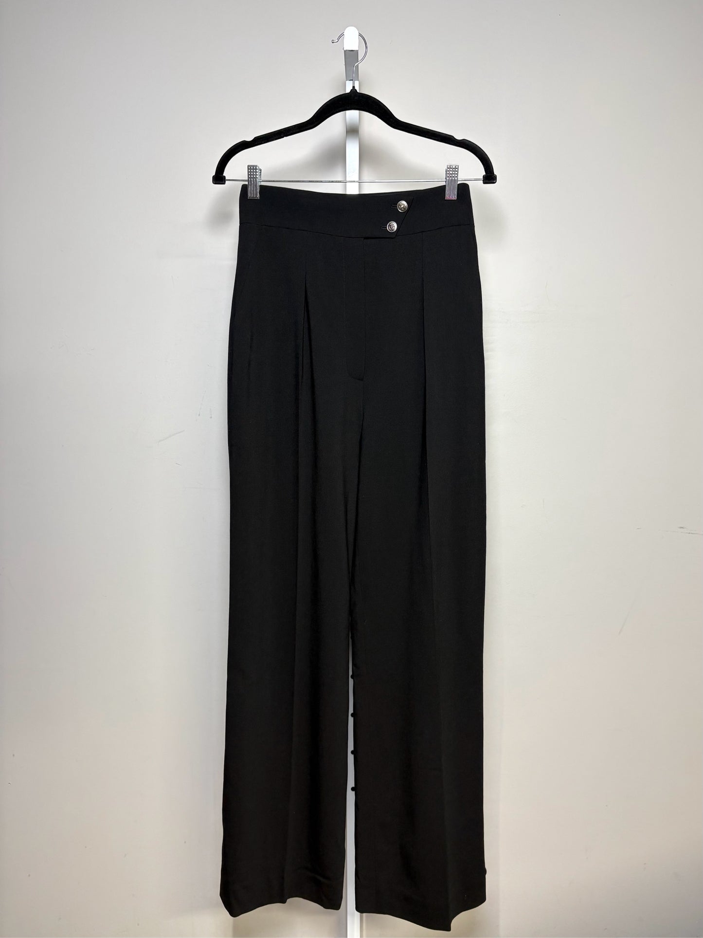 Women Size 40 Chanel Black Wide Leg Wool w/Stretch Pre-owned Vintage Pants