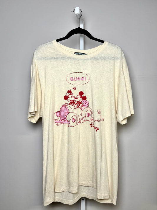Women Size L Gucci x Disney Rat Collection Ivory Print Pre-owned Linen T-shirt