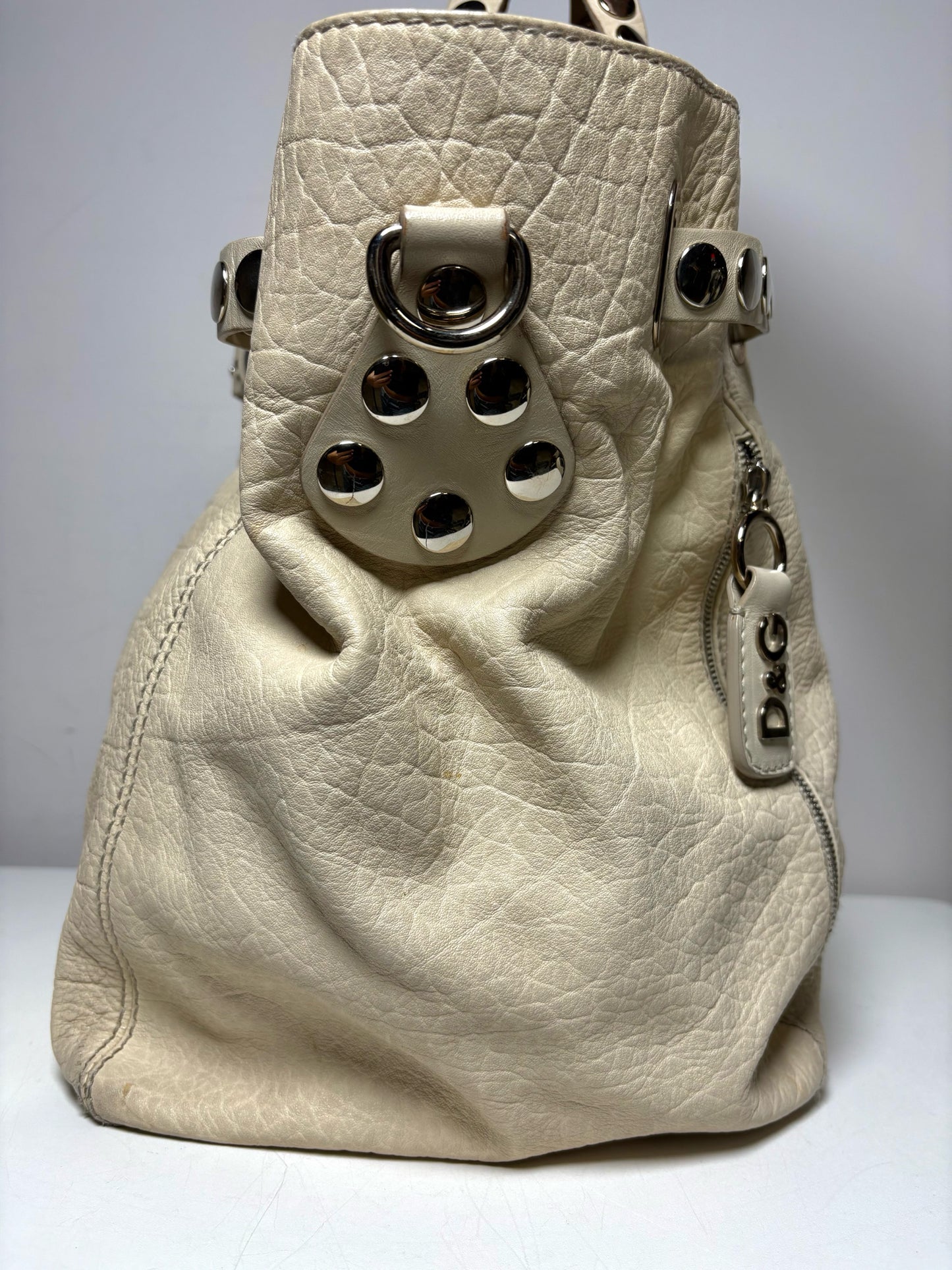 Dolce & Gabbana Rebecca Bag Studded Leather Pre-owned Cream Large Bag