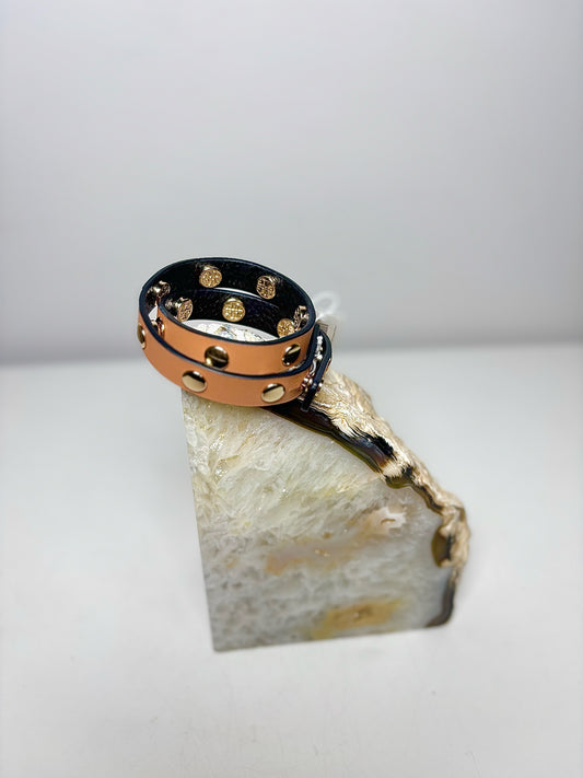 Camel Leather Tory Burch Solid NWT Black, Camel Reversible Studded Bracelet
