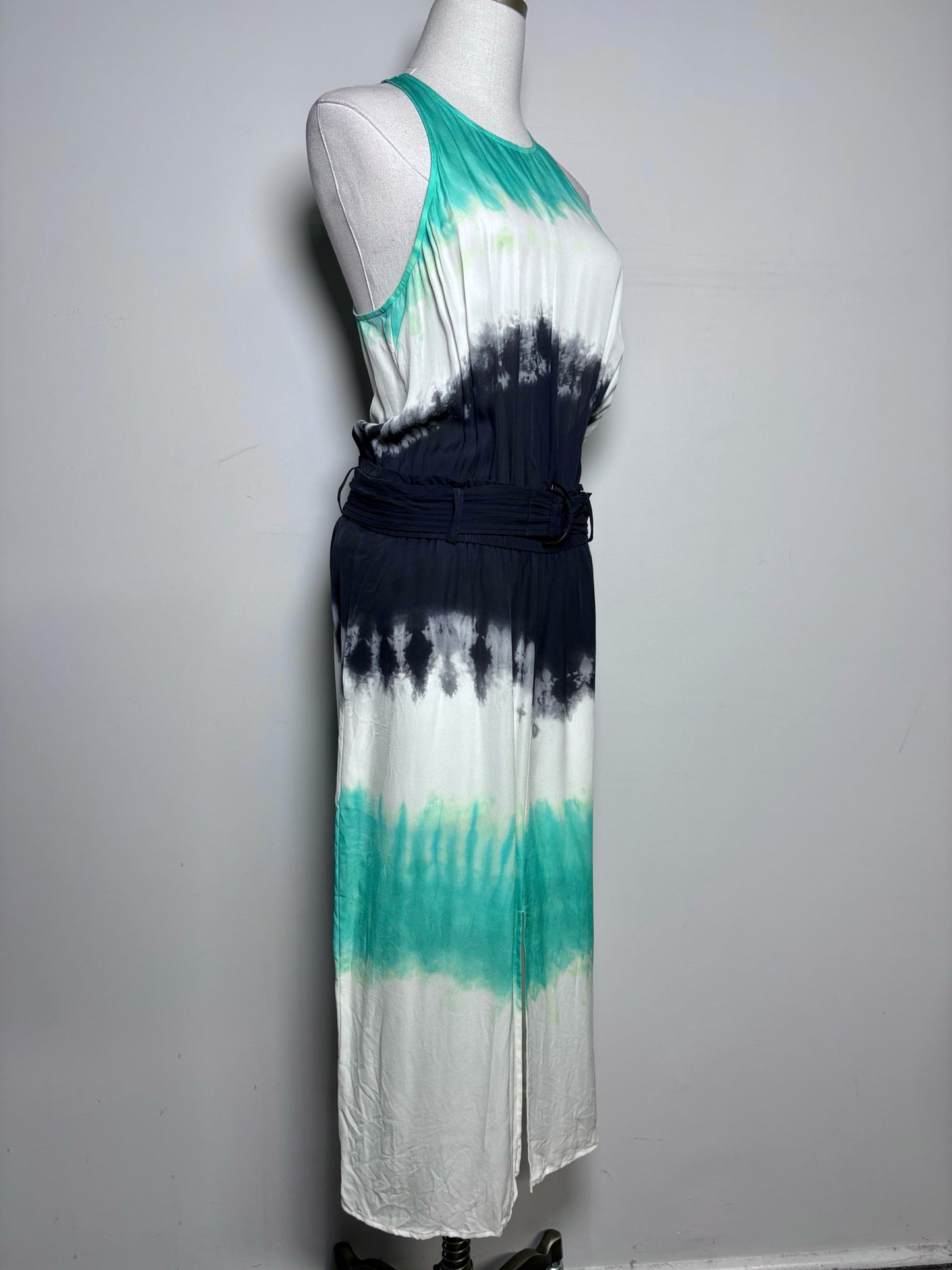 Women Size 8 ALC Green Watercolor Sleeveless Midi Silk Dress