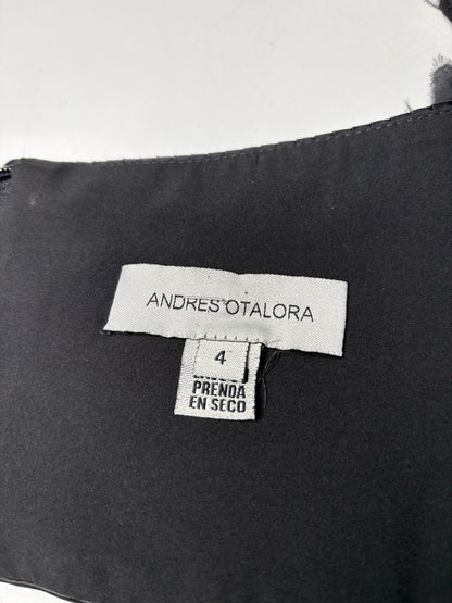 Women's Size 4 Andres Otalora Black Pleated Pure Silk Pre-Owned Strapless Crop Top
