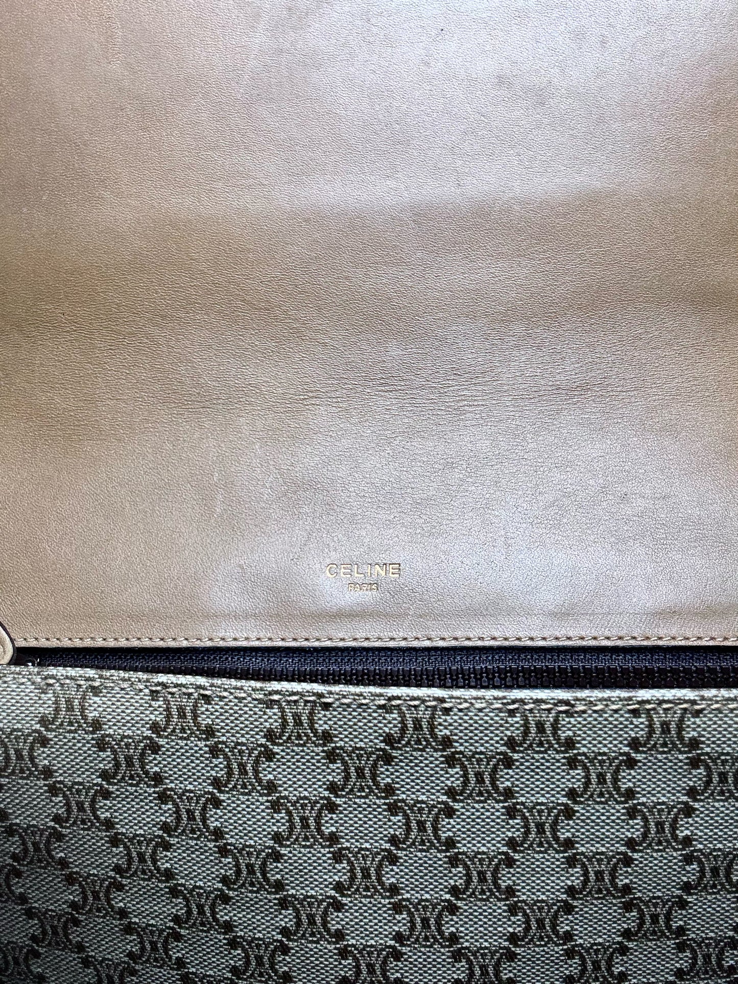 Celine Monogram Vintage Coated Canvas, Leather Pre-owned Beige Saddle Bag