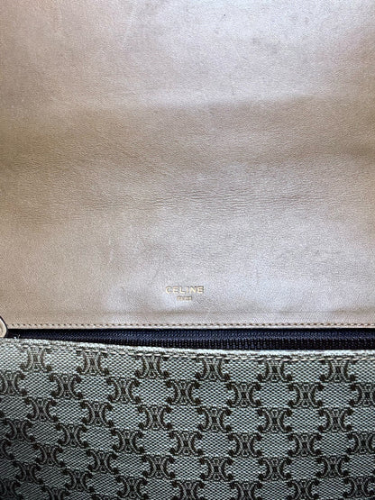 Celine Monogram Vintage Coated Canvas, Leather Pre-owned Beige Saddle Bag