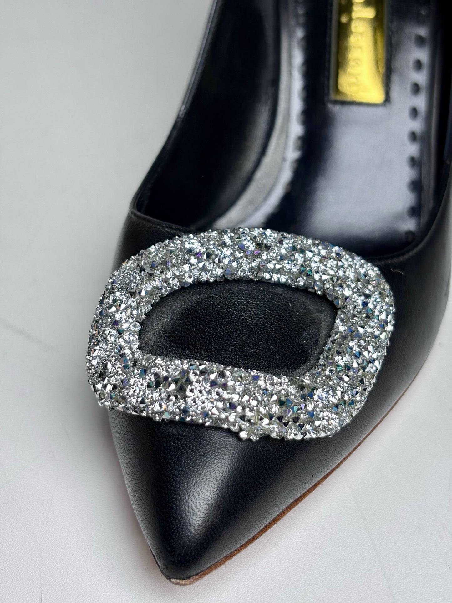 W Shoe Size 36.5 Rupert Sanderson Nada Crystal Adorned Black Pre-owned Heels