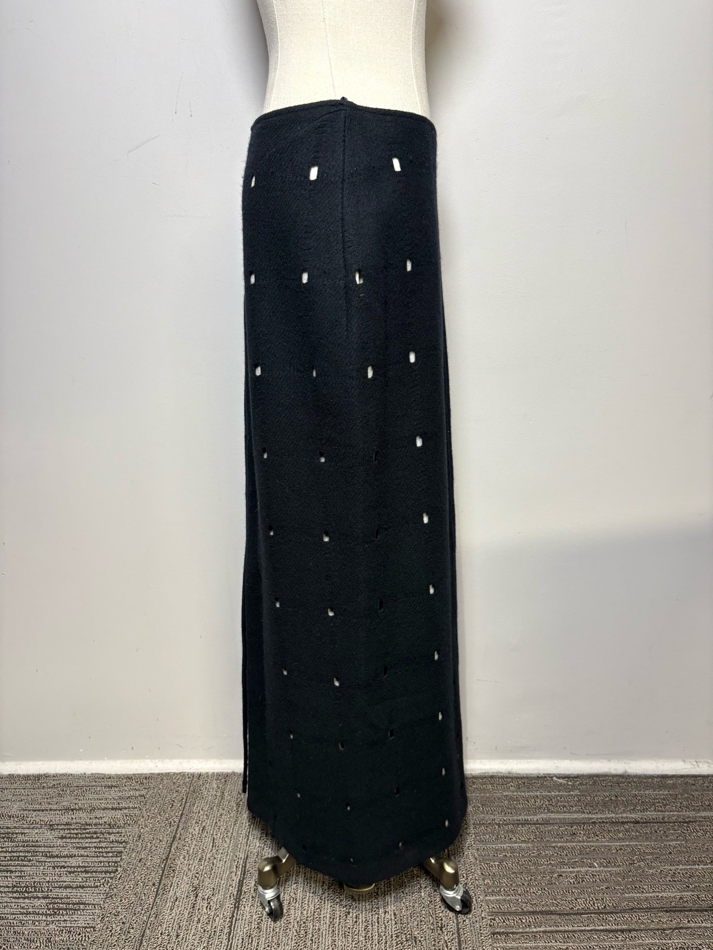 W Sz 36 Jil Sander Black Cutouts Wool w/Cotton Lining Skirt Pre-owned Vintage