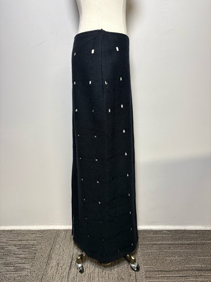 W Sz 36 Jil Sander Black Cutouts Wool w/Cotton Lining Skirt Pre-owned Vintage