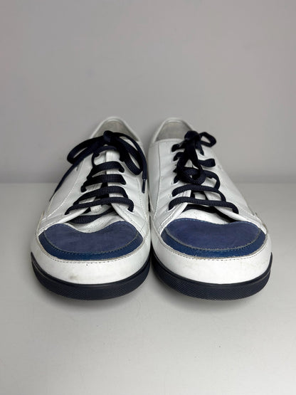 Salvatore Ferragamo White, Blue Leather Colorblock Men's Pre-owned 11 Sneakers
