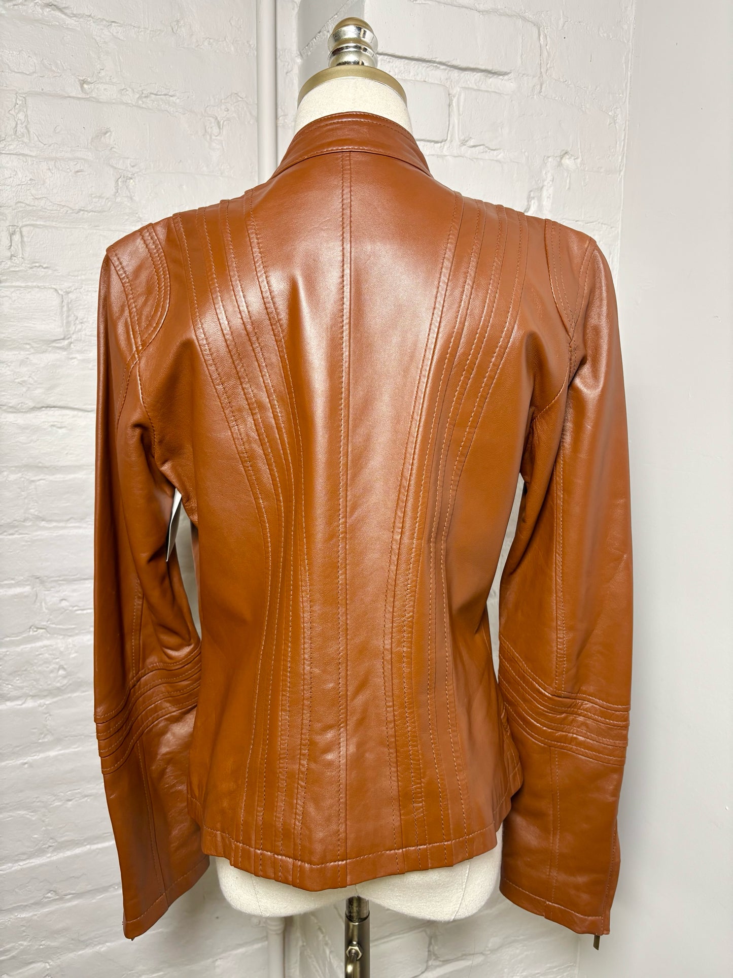 Women Size S Bagatelle Brown Solid Leather Jacket
