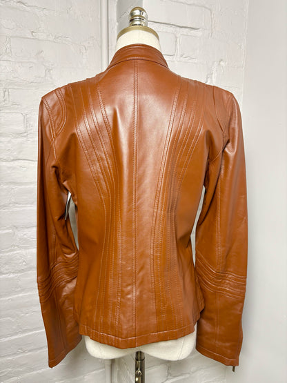 Women Size S Bagatelle Brown Solid Leather Jacket