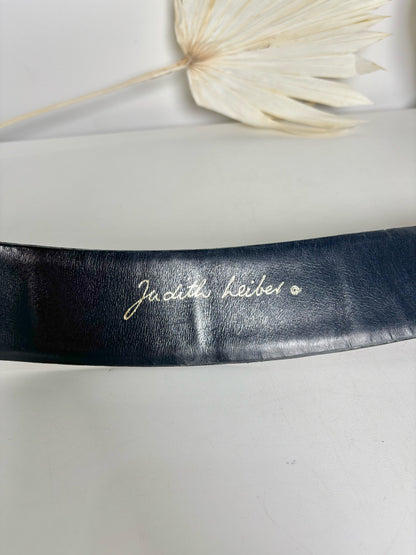 Judith Leiber Leather & Metal One Size Pre-owned Black & Gold Belt