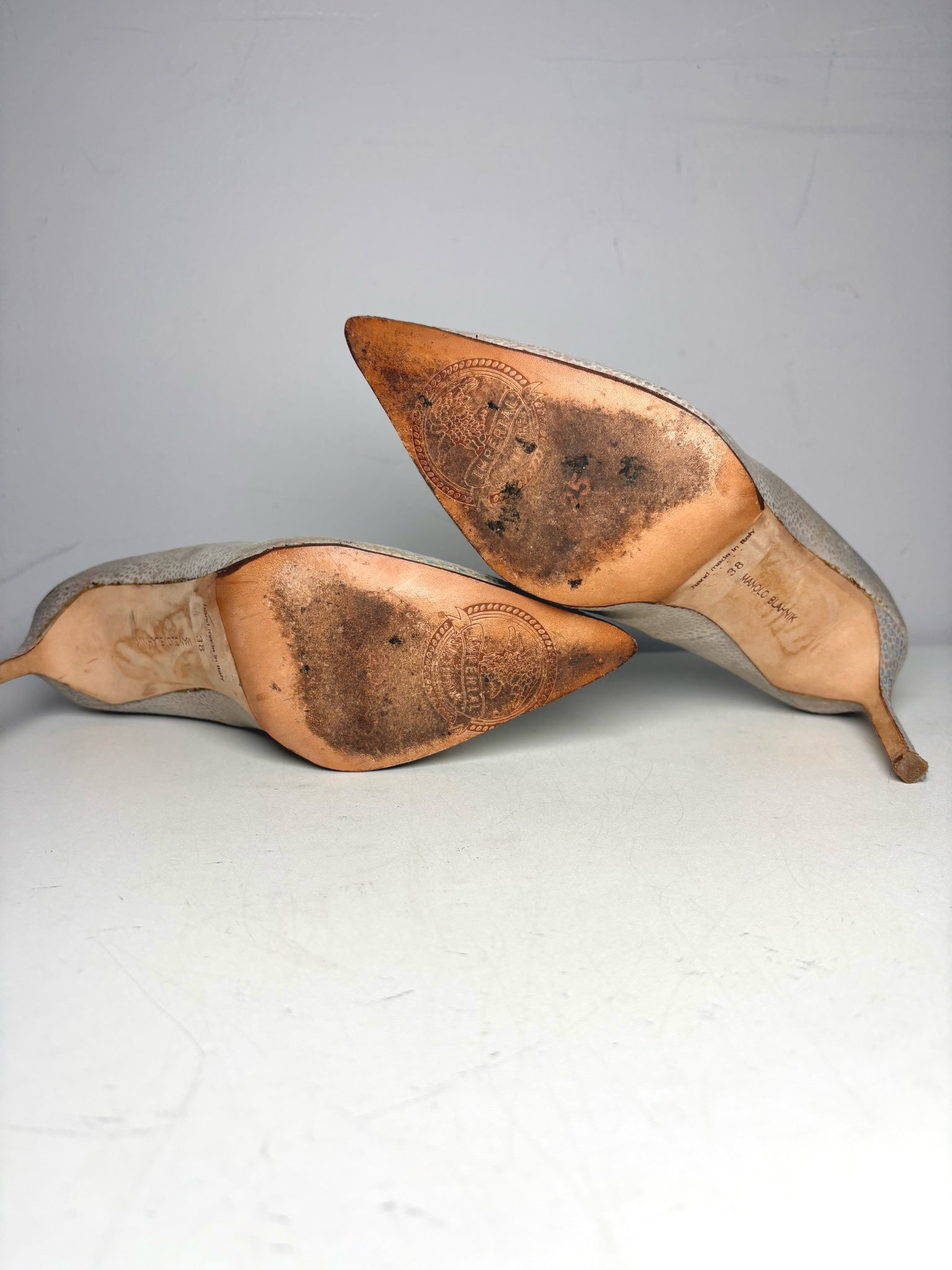 W Shoe Size 38 Manolo Blahnik Bone Snakeskin Effect Pre-owned