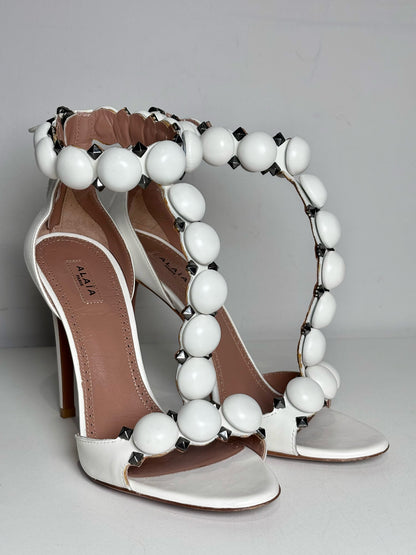 W Shoe Size 38 (8 US) Alaia La Bombe White Leather Women's Pre-owned Heels
