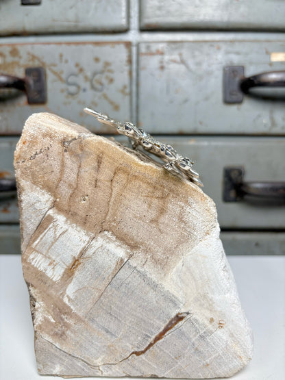 Large Vintage Rhinestone  Floral Bouquet Brooch Silver Pot Metal