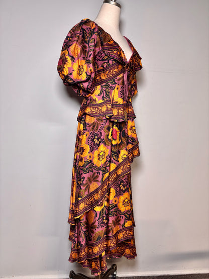 Women Size XXS Farm Rio Purple, Gold, Black Floral Print Pre-owned, NWT Dress