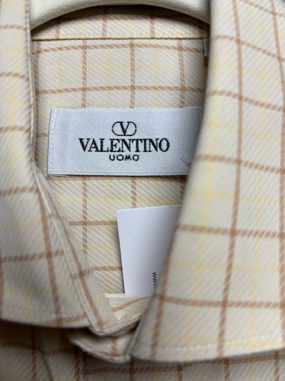 Valentino Tan 100% Cotton Checkered Men's Vintage Shirt