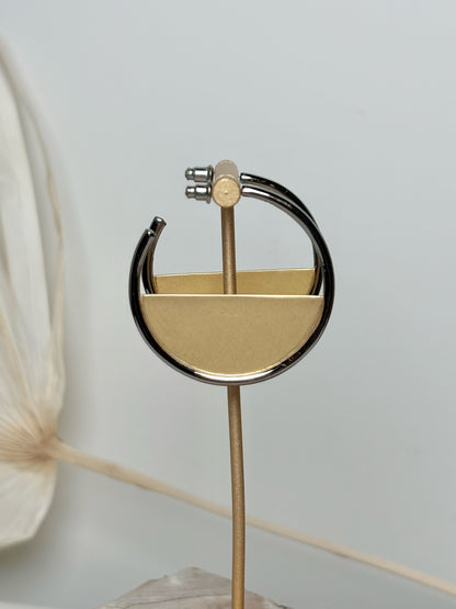 St. John Matte Gold Hoops Silver Tone Earrings