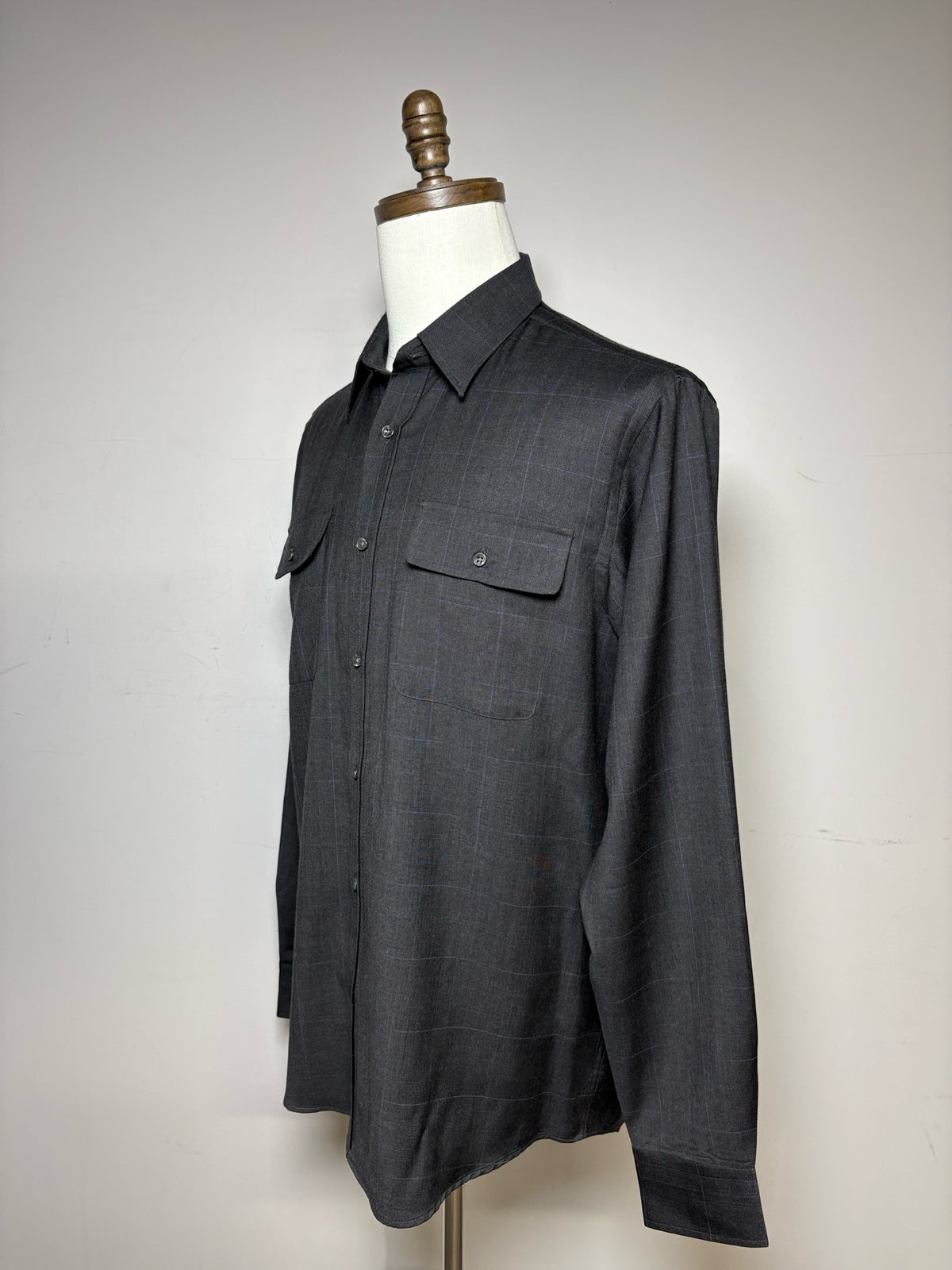 Men's Size L Ralph Lauren Black Label Gray Purple Check Pure Wool Pre-Owned Shirt