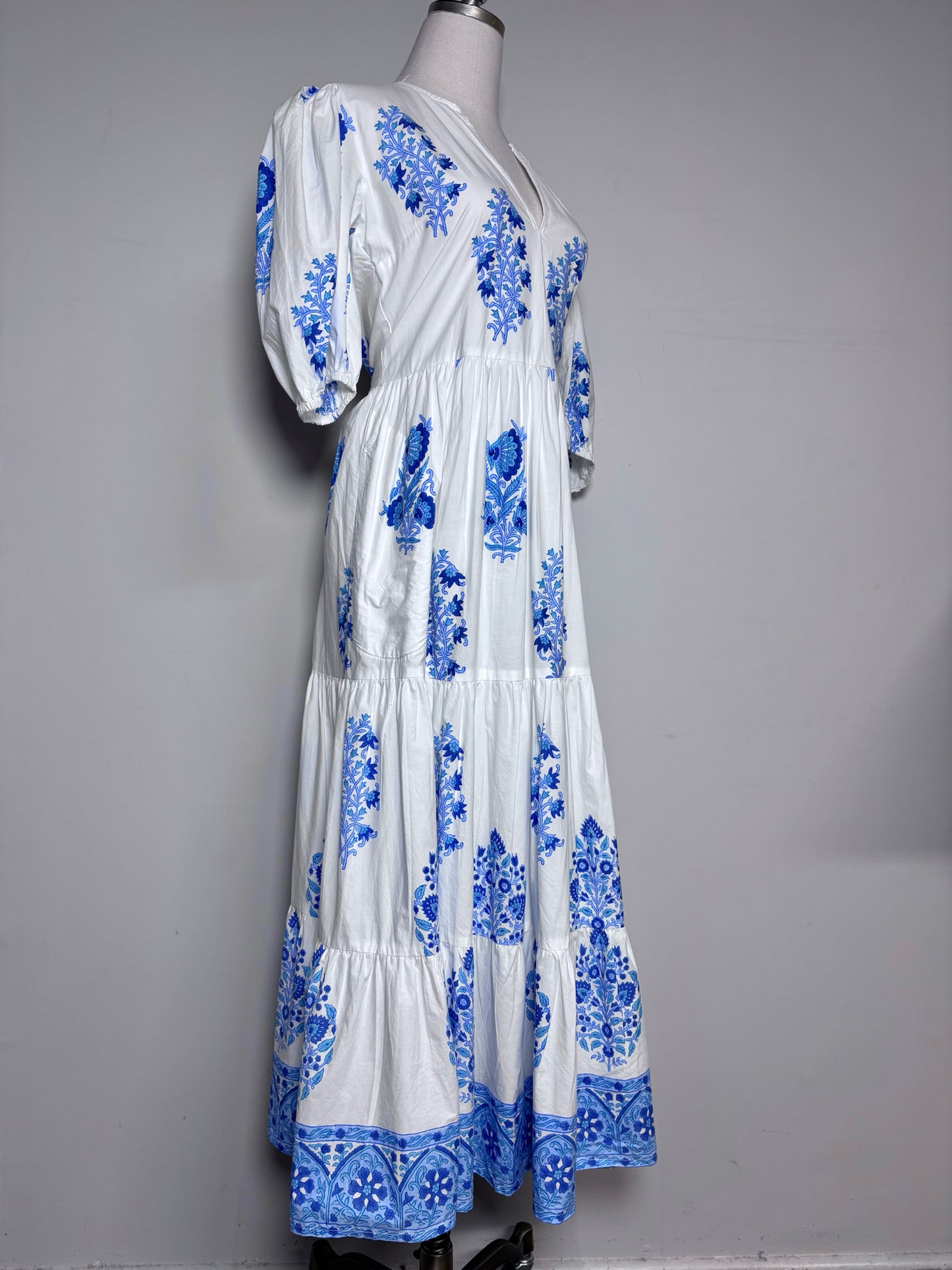 Women Size S Oliphant Maxi Laguna White/Blue Print Cotton Pre-owned, NWT Dress