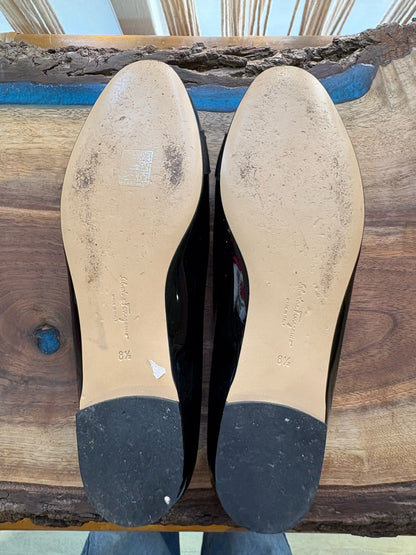 W Shoe Size 8.5 Salvatore Ferragamo Vara Black Patent Leather Bow Pumps