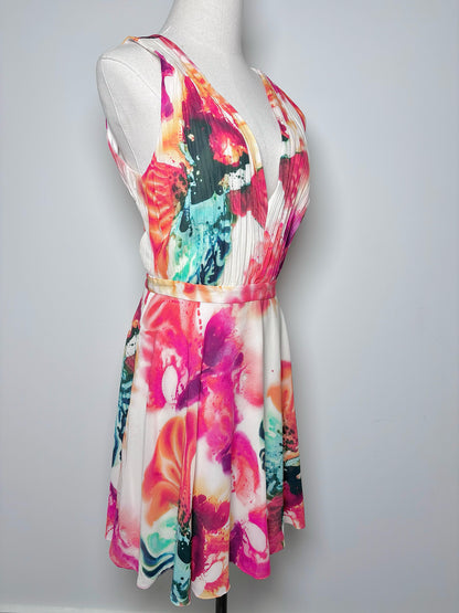 Women Size 10 Alice + Olivia Orange, pink, cream, green Watercolor floral Dress