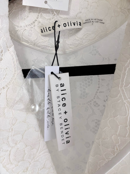 Women Size 0 Alice + Olivia Cream Lace Nylon Pearl Button Pre-owned Blazer