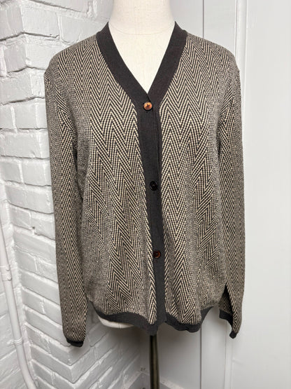 Women Size L Max Mara Brown, Cream Chevron Wool Sweater