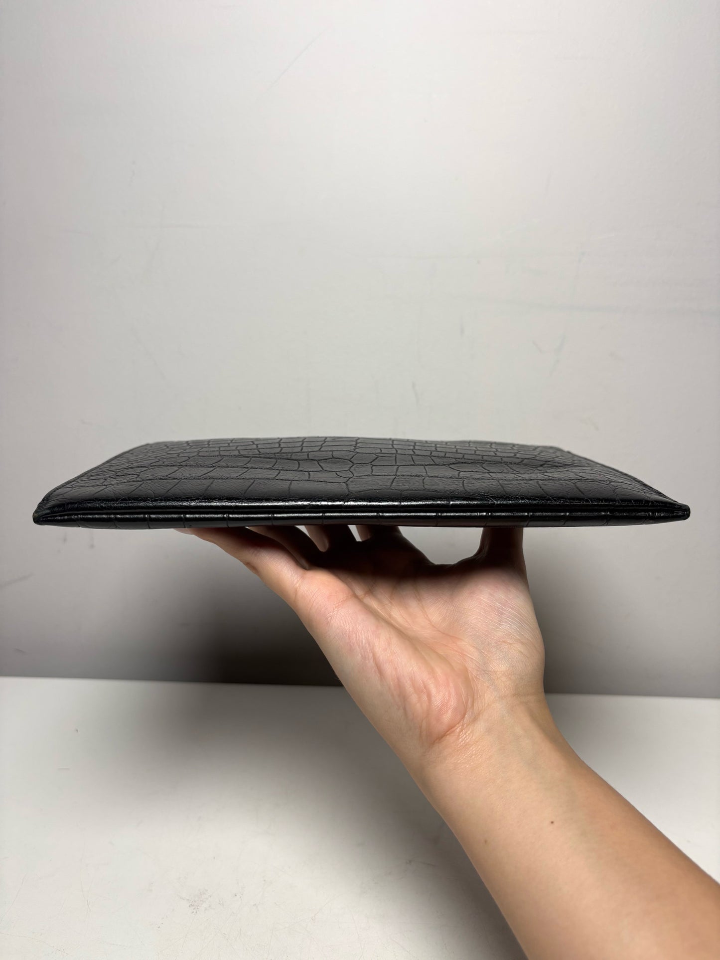 Saint Laurent Black Croc Embossed Leather Pre-Owned Portfolio Clutch