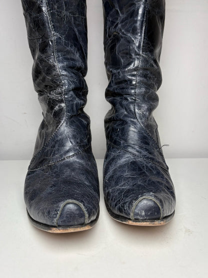 Women's Shoe Size 39 Cydwoq Kappa Deep Navy Leather Rare Pre-Owned Knee-High Boots