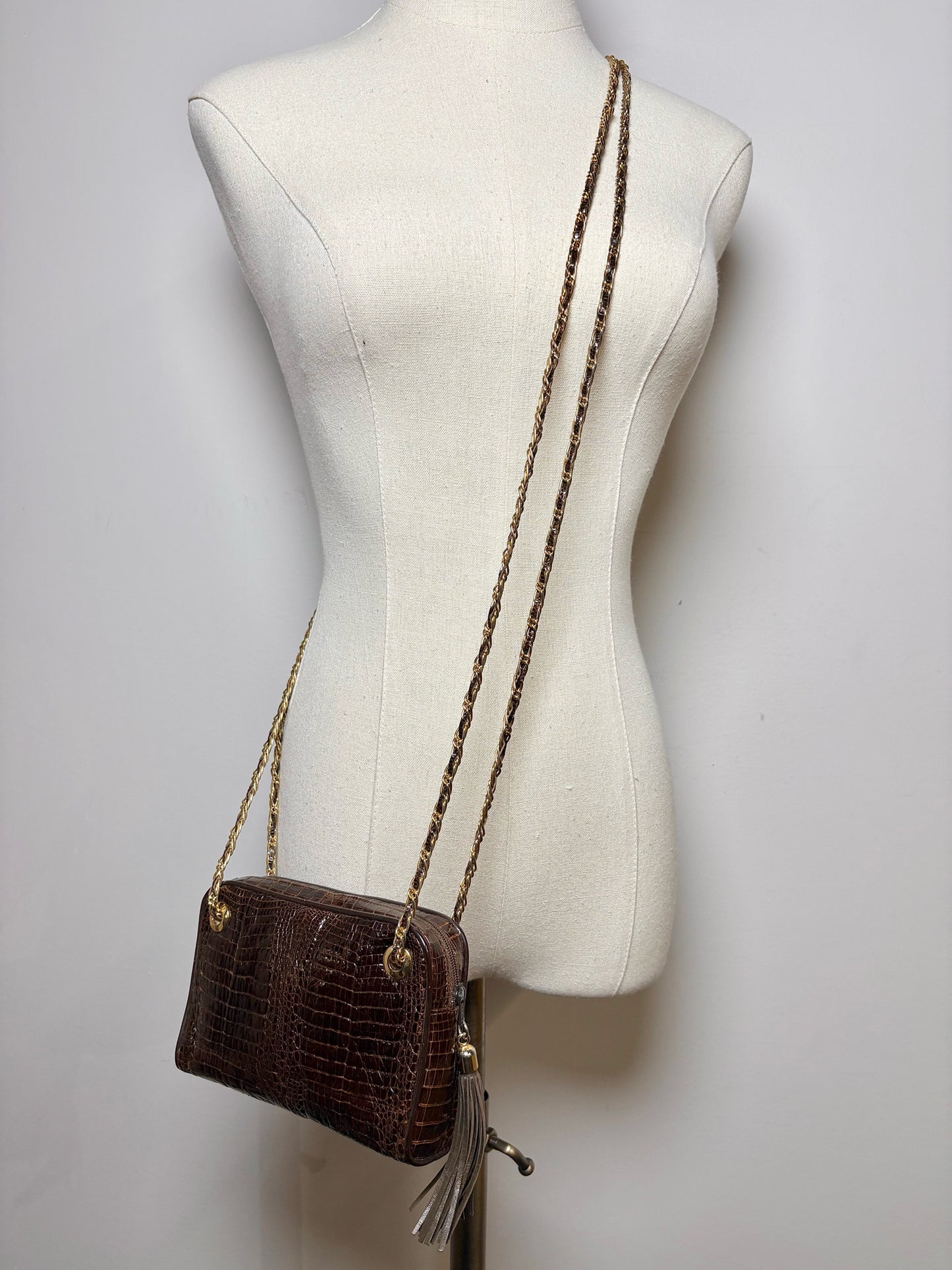 Luc Benoit Croc Embossed Leather Brown Purse